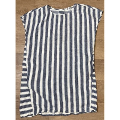 Madewell Women's Linen Blend Striped Button Back Casual Midi Dress Size L - Image 1 of 4
