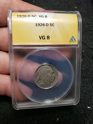 1926-D 5c Indian Head Buffalo Nickel VG 8 ANACS  - Image 1 of 4