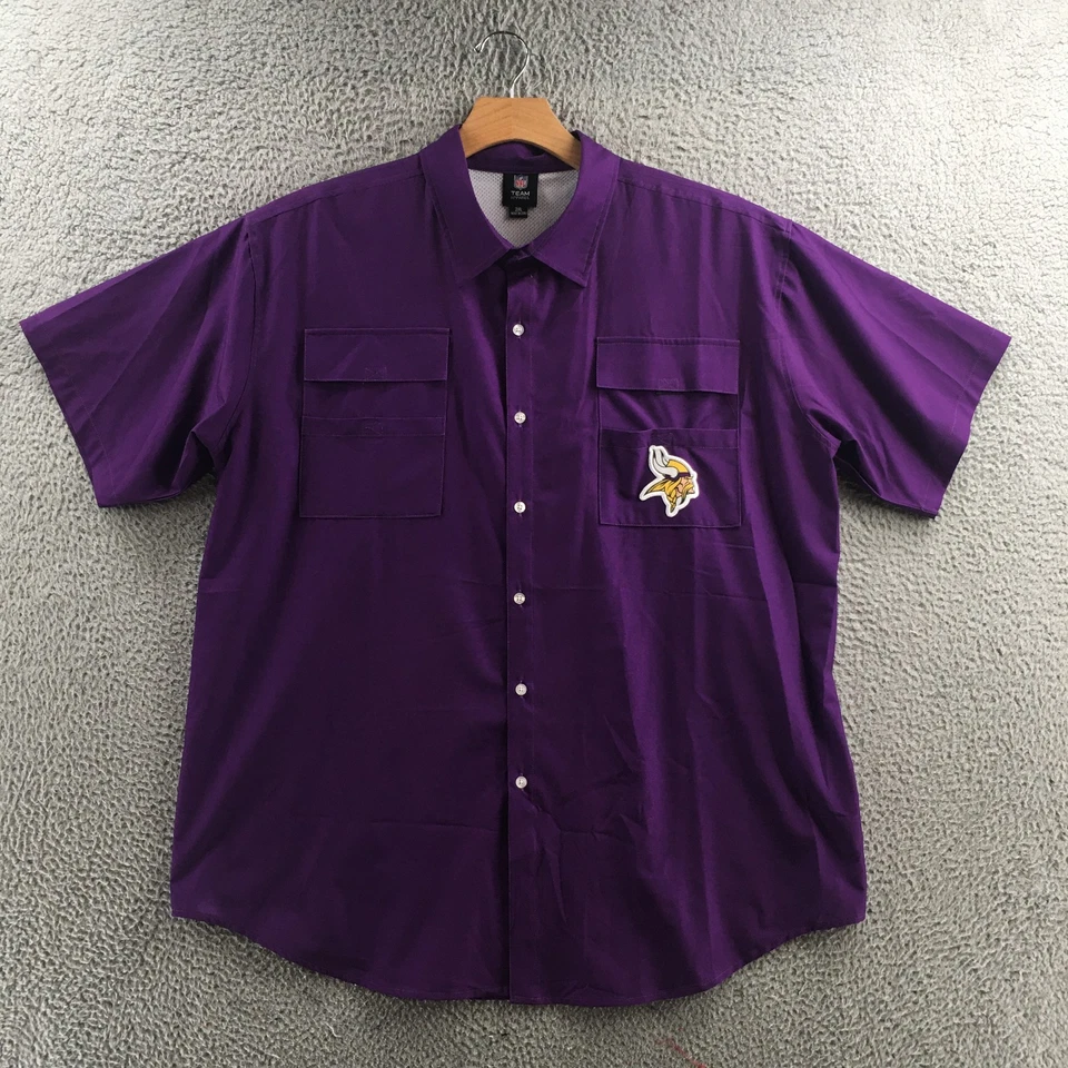 NFL Vikings Button Up Shirt Mens 2XL Purple Short Sleeve Front Pocket Casual - Image 1 of 4