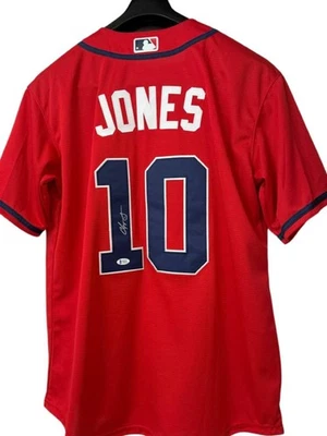 Camiseta autografiada de la MLB Chipper Jones Jr. firmada a mano certificado de autenticidad BAS Foto 1 de 4