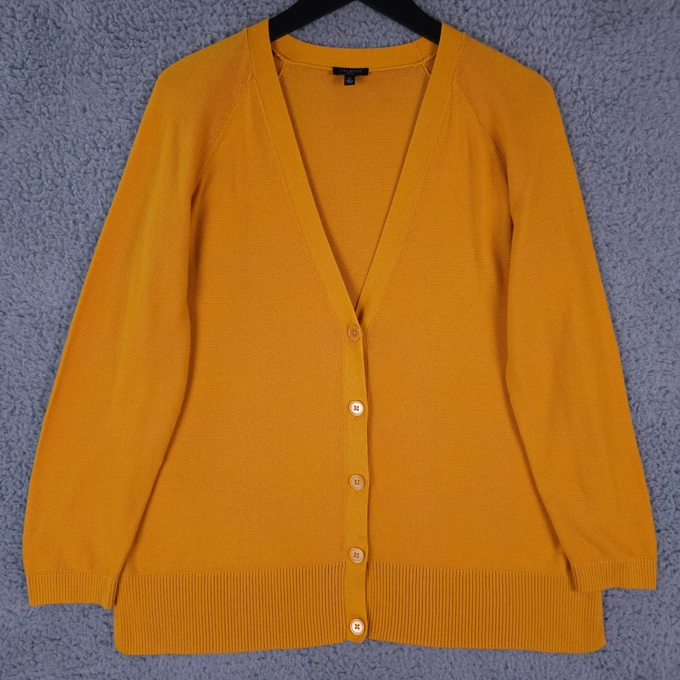 Talbots Sweater Womens LP Yellow Cardigan Button Up V Neck Lightweight Knit - Image 1 of 4
