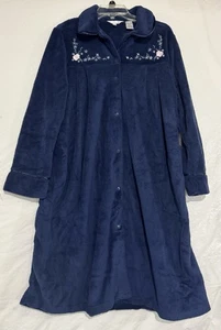 Neu Vanity Fair Damen-Nachthemd groß marineblau geknöpft Nachtwäsche Fleece - Bild 1 von 13