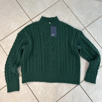 Suéter Crown & Ivy tejido con cable para mujer manga larga verde perla vacaciones talla S Foto 1 de 4