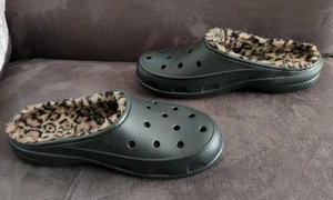 Crocs Freesail Leopard Lined Clogs Women's 8 Black Slip On Sandals Mule Shoes - Imagen 1 de 6