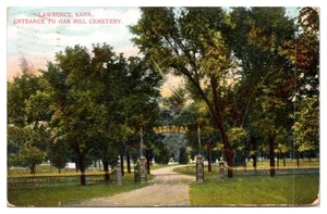 1909 Eingang zum Oak Hill Cemetery, Lawrence, Kansas Postkarte - Bild 1 von 2