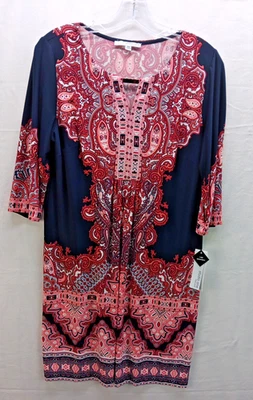 Studio 1 NY 佩斯利印花连衣裙女式尺寸:PM 3/4 袖全新带标签 — 第 1/4 张图片