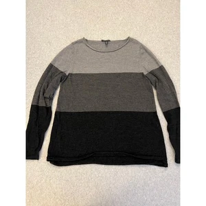 Suéter Eileen Fisher Mujer M 100% Lana Merino Hilo Italiano Elastizado Rayas Gris - Imagen 1 de 16