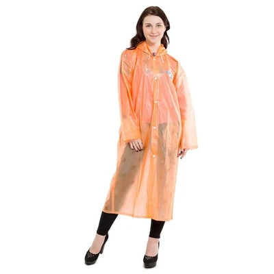 Women Orange Long Raincoat XXL Size With Hooded & Button Unisex Pack Of 4 - Image 1 of 3