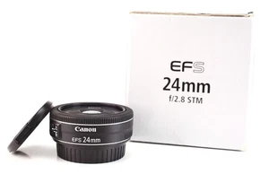Canon EF-S 24mm F2.8 STM Macro Prime Pancake Lens EOS DSLR Front & Rear Cap Box - Picture 1 of 14