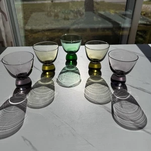 VTG 1960s Knob Cordial Glass Cups MCM Italian Art Set Of 5 Purple, Yellow, Green - Picture 1 of 6