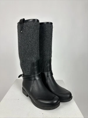 Botas altas de goma UGG Korynne botas de agua botas de lluvia negras grises lana talla 7 Foto 1 de 4