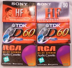 Hi-Fi Audio Blank Cassette Tapes Sony TDK RCA 90 & 60 Mins Lot of 6 NEW - Picture 1 of 3