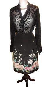 Designer BETH TERRELL Black Mix 100% Satin Silk Skirt Size L - Picture 1 of 14
