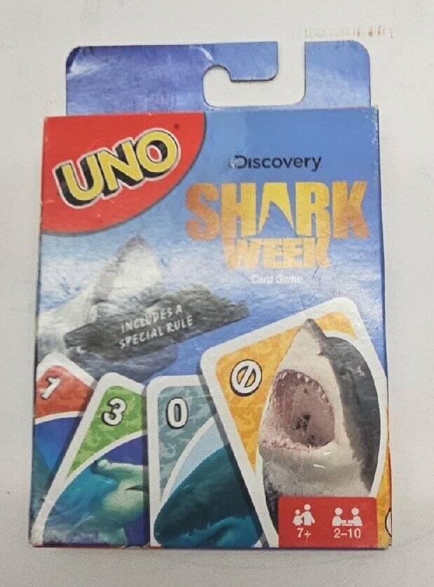 Mattel Games UNO Card Game, Shark Week Theme, for 2 to 10 Players Ages 7 Yrs New