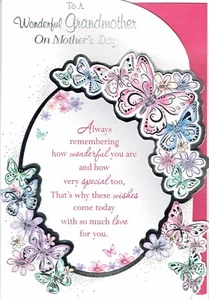TARJETA DEL DÍA DE LA MADRE DE LA ABUELA - Tarjeta de calidad del día de la madre diseño de mariposas - Imagen 1 de 3