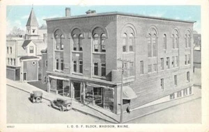 I.O.O.F. Block, Madison, Maine Somerset County ca 1920s Rare Vintage Postcard - Picture 1 of 2