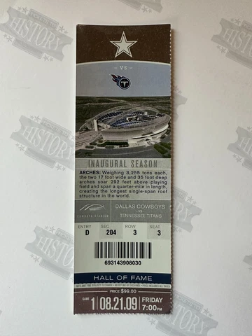 2009 Dallas Cowboys Tennessee Titans Ticket First Game New Stadium 8/21/09 NFL Cover