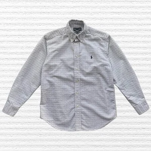 Ralph Lauren Boys Classic Windowpane Check Button-Up Shirt Blue/White Sz 12 - Picture 1 of 11