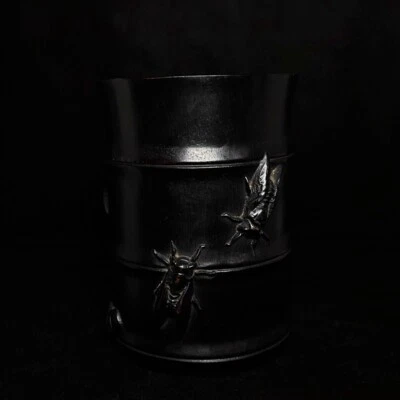 5.9 Inch Old Chinese Padauk Wood Carving Cicada Bamboo Brush Pot Home Decoration - Image 1 of 4
