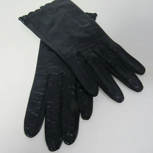 Grandoe Leather Gloves Navy Blue Unlined Scallop Edge Small Size 6 Wrist Length - Picture 1 of 5