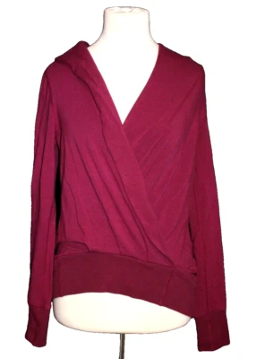 KARMA Imitación Envoltura Recortada Sudadera Camisa Top Cruzado Gran Tamaño Pequeña S Magenta Foto 1 de 2