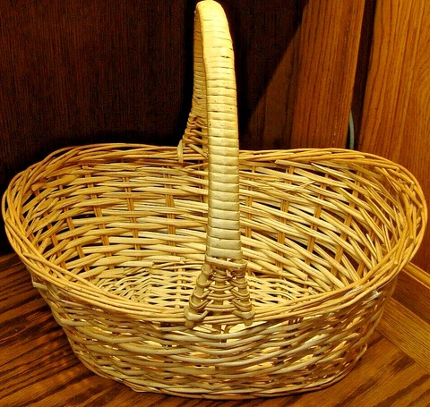 Vtg OVAL FARMHOUSE Gathering BASKET Woven Wicker Wooden XL w/Handle~Storage  855 Cover