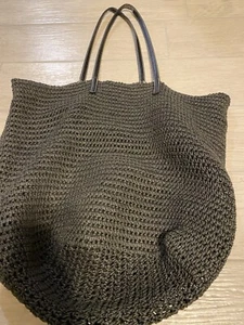 Merona Target Leather Straw Beach Tote Bag Purse Black Natural Paper/leather - Picture 1 of 4