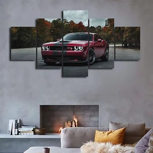 Luxury Dodge Challenger Car Nature Trees 5 Piece Panel Canvas Wall Art Decor - Picture 1 of 3