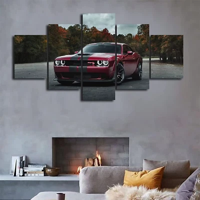 Luxury Dodge Challenger Car Nature Trees 5 Piece Panel Canvas Wall Art Decor - Image 1 of 3