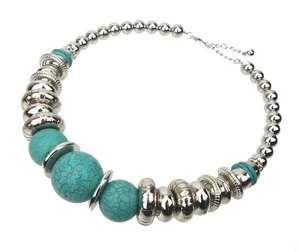 Ella Jonte Kette silber türkis Ibiza Ethno Perlenkette Halskette Collier Perlen - Bild 1 von 4