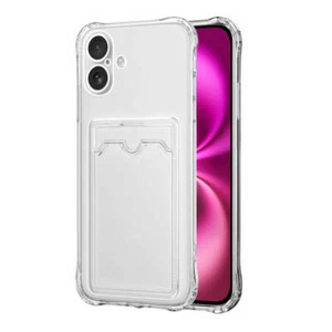 Case for iPhone 16 Plus Shock Absorbing Gel Clear Cover Card Holder Clear - Picture 1 of 5