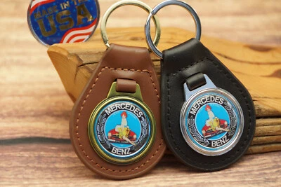 NOS VINTAGE 1970s MERCEDES BENZ PIN UP GIRL Leather CAR Key Chain Ring Fob - Image 1 of 4