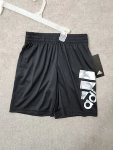 Adidas Badge of Sport Shorts Boys S 8 Black Camo Logo Print Athletic NEW - Picture 1 of 7