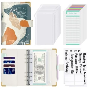 Budget Binder with Zipper Envelopes, A6 Money Saving Binder Cash Envelopes fo... - Picture 1 of 7