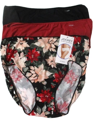 JOCKEY 3 PAIRS 8 HIP BRIEF 1772 TACTEL NO PANTY LINE PROMISE POINSETTIA PANTIES - Image 1 of 4