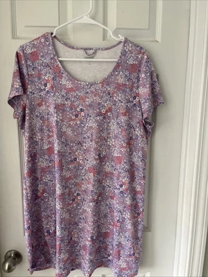 Lands End Womens Shift Dress Sz Large Petite Purple Floral Print 100% Cotton - Image 1 of 4