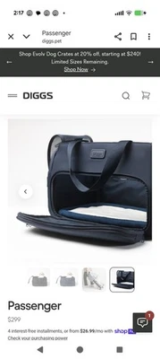 Transportador de mascotas de pasajeros Diggs - azul amigable con las aerolíneas, nuevo en caja  Foto 1 de 4