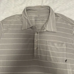 Free Fly grau gestreiftes Poloshirt Bambus weich Stretch Shirt Herren Large - Bild 1 von 7