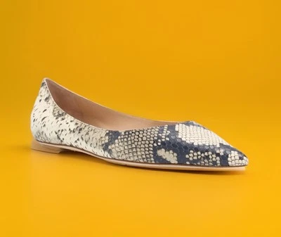 Zapatos planos de ballet de cuero en relieve STUART WEITZMAN Emilia Python 7 B en punta Foto 1 de 4