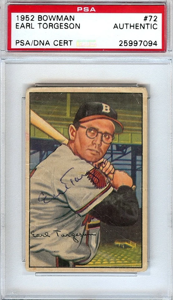 Tarjeta Bowman 1952 autografiada firmada por Earl Torgeson #72 Boston Braves PSA/DNA Foto 1 de 1