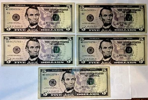 (5) $5 Five Dollar Federal Reserve Notes Star Notes 2013 & 2021 - Picture 1 of 7