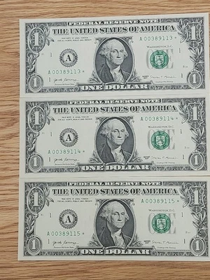 2017 $1 "STAR NOTE" LOT (3) BOSTON DISTRICT UNC/GEM CONS SERIAL # NOTES - Image 1 of 4
