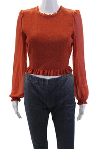 Wilfred Womens Textured Round Neck Long Sheer Sleeve Blouse Burnt Orange Size M - Picture 1 of 7