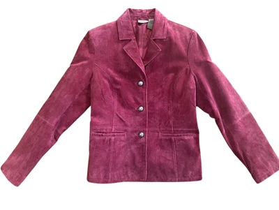 Huff Hewn Womens Burgundy Suede 100% Leather Button Jacket Large - Image 1 of 4