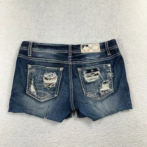 Miss Me Shorts Damen 27 W32 blau Denim mittlerer Bund amerikanische Flagge verziert Y2K - Bild 1 von 9