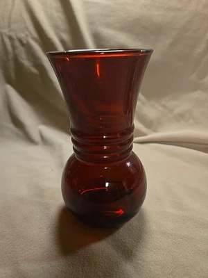 Vintage Anchor Hocking Royal Ruby Red Glass Vase Ribbed  6 3/8” Height - Image 1 of 3