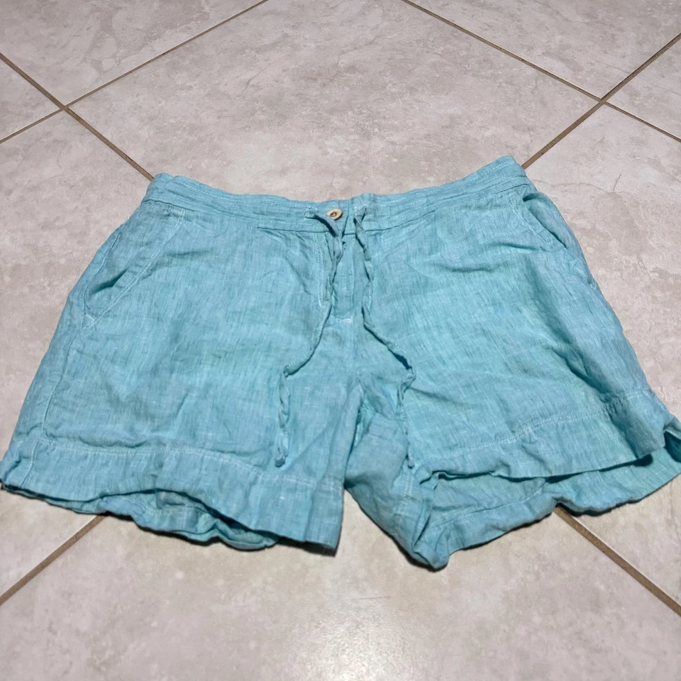 Pantalones Cortos Tommy Bahama de Lino para Mujer Pequeños Azul Aqua Cordón Cintura Elástica Foto 1 de 4