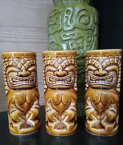 3 Vtg Tiki Orchids of Hawaii Ceramic Cocktail Mug Cup Mid Century Mod Barware - Picture 1 of 7