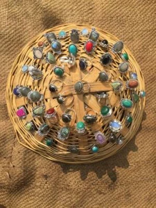 Opalite & Mix Gemstone 925 Sterling Silver Plated 20Pcs Rings Lot 5FR-299 - Picture 1 of 1