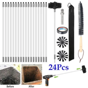 Chimney Sweep Set Flue sweeping Brush & Rod Kit Soot Cleaning Rods 24Pcs - Picture 1 of 7